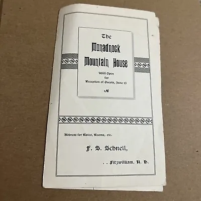 Vintage Leaflet Monadnock Mountain House - Cheshire County New Hampshire NH • $50.26