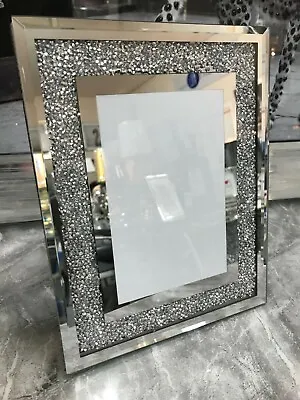 SLIGHT DEFECT Crushed Diamond 7x5 Photo Frame Mirror Glass Sparkle Picture • £8.81