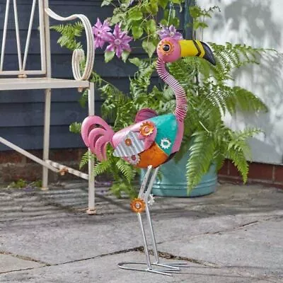 Large Flamingo Garden Ornament Exotic Bird Metal Statue Figure Animal Retro • £20.99