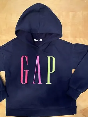 GAP Kids Girls Hoodie Size L. Navy Blue With Multicoloured Branding. • £4