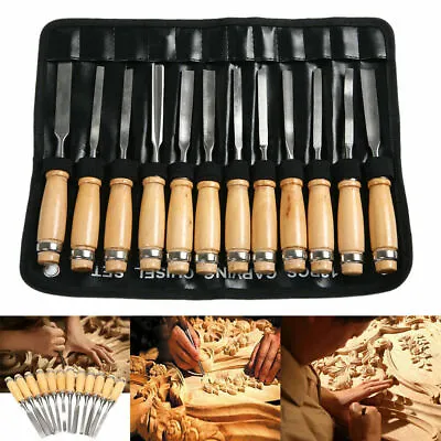 £99.99 • Buy 12 Piece Wood Carving Hand Chisel Tool Set Professional Woodworking Gouges Steel