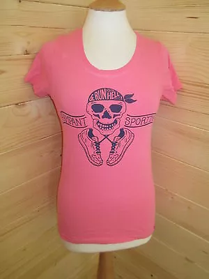 RAMPANT SPORTING Women's Pink Skull T-Shirt Tee Sz 10 12 14  RRP£25 • £9.99