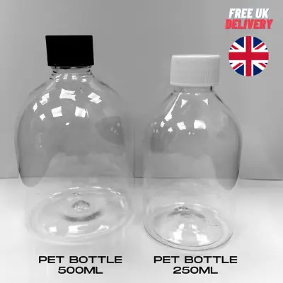 250ml 500ml PET Plastic Empty Clear Bell Bottles Screw Cap Free Postage UK • £4.99