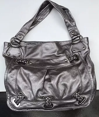 B Makowsky Silver Metallic Large Double Handle Shoulder Bag Satchel • $38.50