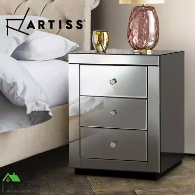 Artiss Mirrored Bedside Tables Table Drawers Chest Nightstand Glass Furniture • $139.50