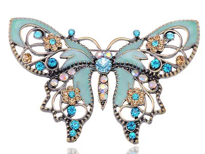 Fashion Antique Peach Rhinestones Vintage Butterfly Insect Wedding Brooch Pin US • $11.95