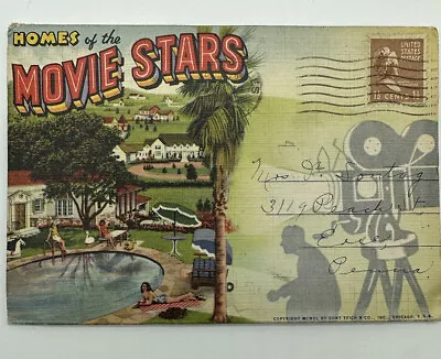 Vtg HOMES OF MOVIE STARS POSTCARD FOLDOUT 1930 1940 18 Color Photos Posted • $11