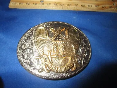 Double Eagle 32nd Degree Mason Belt Buckle  Silver & GOLD Vintage • $24.99