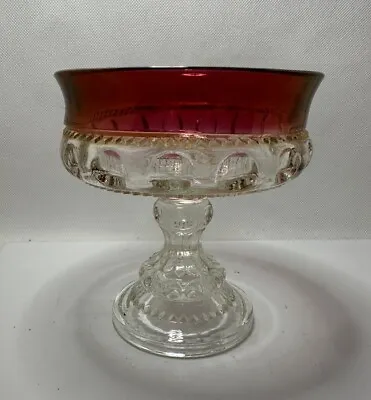 Vintage Glass Kings Crown Ruby Red Flash Compote 5.25 - NO LID- USA • $14.99