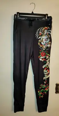 New With Tag Rare Men's Ed Hardy Lightweight Black Sweatpants Skull Draw Size M • $39