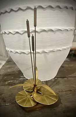 MCM BRASS Lily Pads With Wood Cattails Sculpture VINTAGE Mod • $19.99