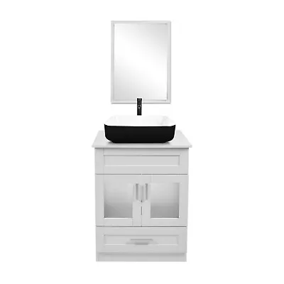 24in Bathroom Vanity Set Bathroom Cabinet With Mirror & Vessel Sink Faucet Combo • $279.98