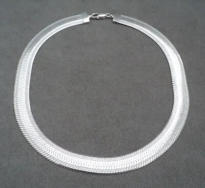 Wide STERLING Silver HERRINGBONE Collar CHOKER NECKLACE .5  X 17.5  MILOR ITALY • $104.96