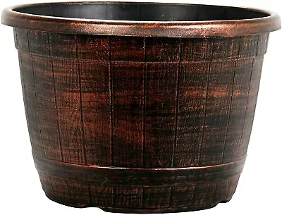 £17.99 • Buy PAIR 2 X 40CM XL COPPER Barrel Plant Pot Outdoor Garden Round Plastic Planter  ,