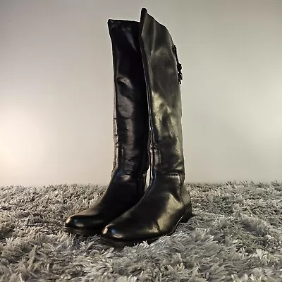 VINCE CAMUTO Womens Black Kadia Round Toe Block Heel Leather Riding Boot 9 1/2 M • $29.09