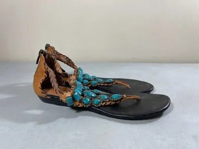 Enzo Angiolini Women's Leather Thong Embellished Back Zip Sandals Size 7.5m • $13.28