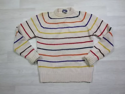 Vintage Lands' End 100% Wool Men's (M) Ivory Striped Fair Isle Nordic Preppy • $27.98