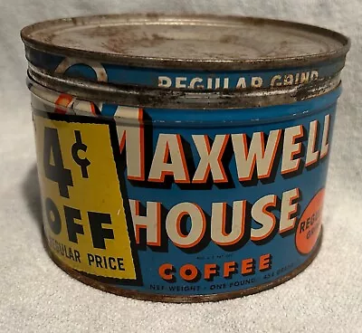 Vintage 1 Lb Maxwell House Coffee Can Tin With Lid REGULAR GRIND • $9.99