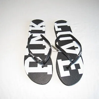 Victoria's Secret PINK Flop Thong Sandal Shoe Black White Large NWT • $18.99