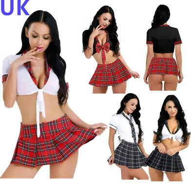 UK Women School Girls Costume Outfit Sexy Cosplay Uniform Set Club Fancy Dress • £8.95