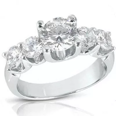 1.71 Carat 5 Round Diamond Engagement Ring Wedding Band 1.01 Ct Center  U  Shape • $6678.63
