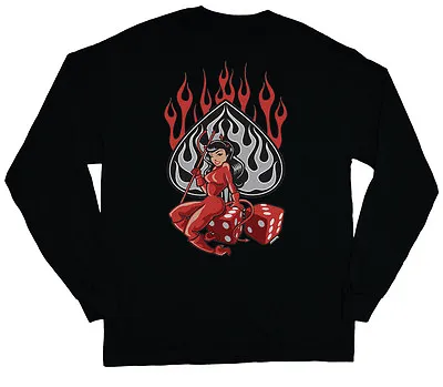 Long Sleeve T-shirt For Men Devil Girl Pin Up Rockabilly Tattoo Biker Design Tee • $14.95
