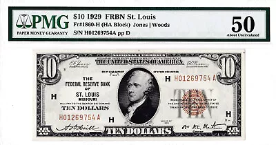 1929 $10 ST LOUIS Missouri MO Federal Reserve Bank Note Brown National Currency • $250