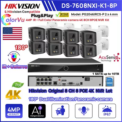 US Hikvision 4K 8CH Kit 8 POE NVR 4MP ColorVu IR Panoramic Camera Dual Light Lot • $71.25