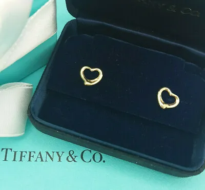 £774.99 • Buy Tiffany & Co. Elsa Peretti 18Ct Yellow Gold 11mm Open Heart Earrings, RRP £975