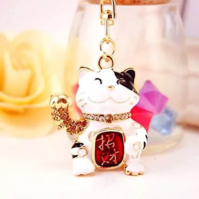 Feng Shui Maneki Neko Lucky Cat Key Chain Ring For Wealth Luck • $11.99