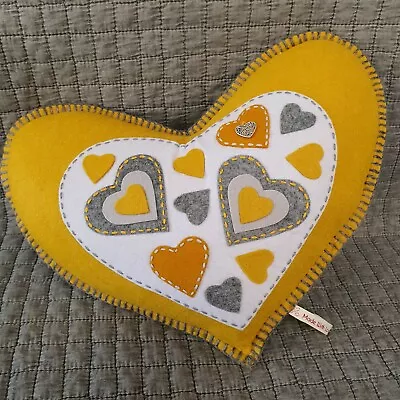 Love Heart Shaped Cushion MUM Ochre/Grey Sofa Boudoir  Multi Hearts Charm • £22.99