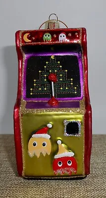 Blown Mercury Glass PAC MAN Arcade Video Game Christmas Ornament Signed JS H73 • $23.40