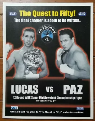 Vinny Pazienza Vs Eric Lucas Official Fight Program Quest To Fifty • $20
