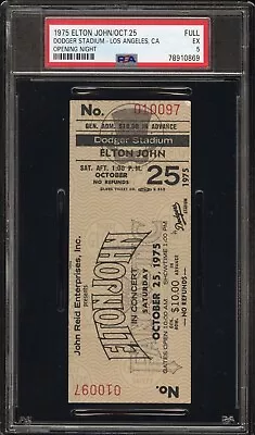 1975 Elton John Dodgers Stadium Concert Full Ticket Opening Nite 10/25/75 Psa 5 • $999