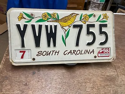 License Plate Tag South Carolina SC Wren Bird YVW 1998 Rustic USA • $9.25