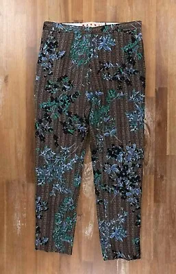 MARNI Brown Floral Print Wool Silk Blend Crop Pants Size 2 US / 38 IT Authentic • $145