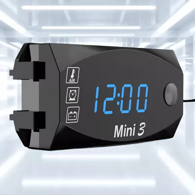 12V Motorcycle Electronic Clock Dust-proof 3 In 1 Digital Display (Blue) • $8.35