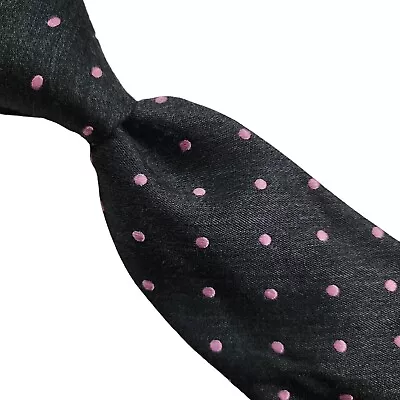 7a) Ike Behar Gray W/ Pink Polka Dot  Xl  Silk Necktie Made In Usa 66.5  Long  • $17.95