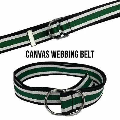 Mens Womens Double D Ring Belts Fabric Webbing Strap Waist Belt Canvas Waistband • £5.19