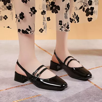 Womens Closed Toe Mary Jane Block Heels Buckle Strap Shoes Slingbacks Sandals Ol • $35.18