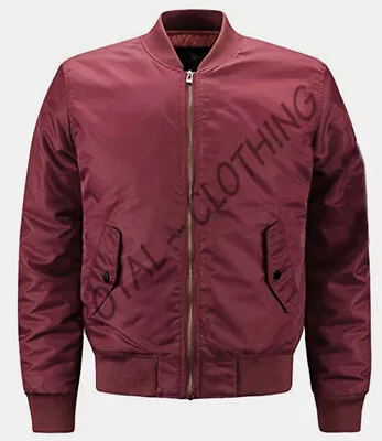 New Varsity Letterman Starter Bomber Style All Solid Maroon Satin Jacket @XS-7XL • $74.99