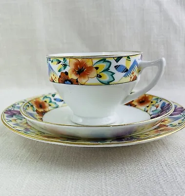 Radfords Crown China Tea Trios Art Deco Cups Saucers Side Plates Floral • £12.99