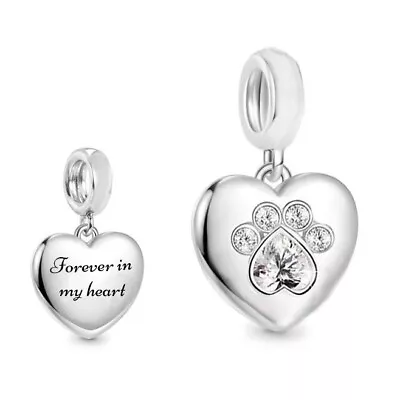 S925 Silver Pet Paw Cat Dog Forever In My Heart Memorial Charm -YOUnique Designs • $28.99