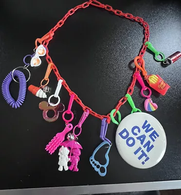 Vintage New 80’s Plastic Bell Charm Necklace 1980 Retro Party Ice Cream Fries • $45