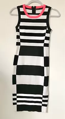 Karen Millen Black/White Striped Fitted Midi Dress Size 1 • £16