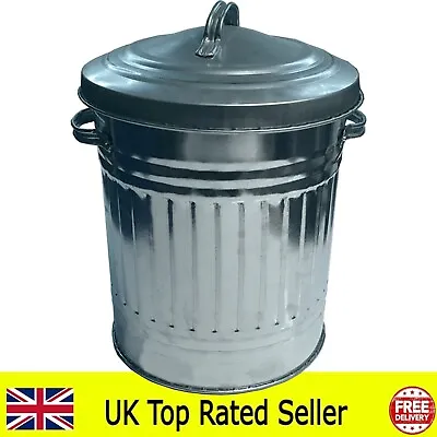 30L Galvanised Metal Bin Rubbish Waste Dustbin Animal Feed Storage SILVER 46cm • £22.95