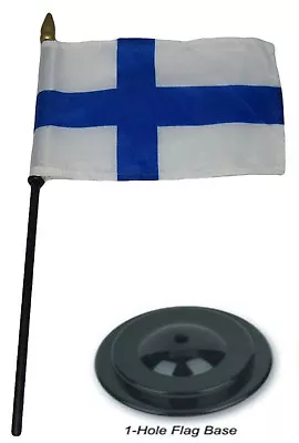 Finland Country 4 X6  Flag Desk Set Wood Table Stick Staff Black Base • $6.74