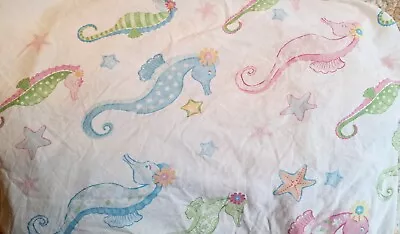 Girls Pottery Barn Kids Sea Horse Fitted Sheet Only Great Cond Organic Cotton  • $22