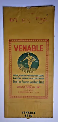 $20 • Buy X LARGE Vintage Paper Sack Bag - VENABLE, VENABLE SEED CO, RICHMOND VA 1992