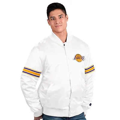 Los Angeles Lakers Starter Power Forward Vintage Full Snap Satin Jacket-White • $111.99